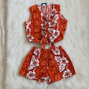 Hawaiian Tropical Orange Floral Kids Matching Set 100% Cotton